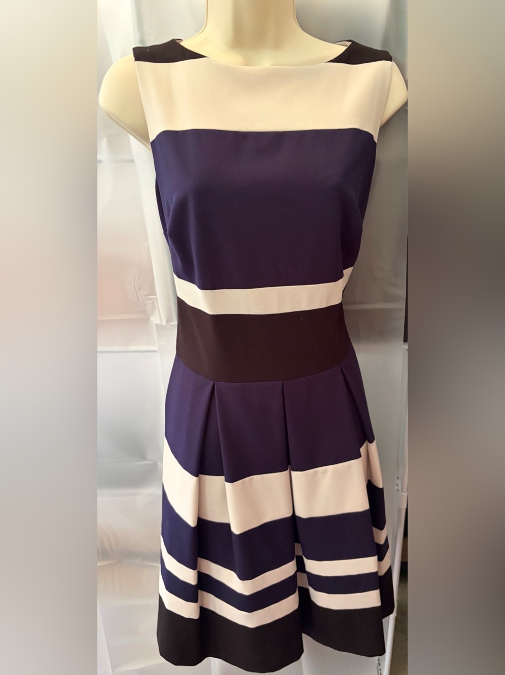Lauren Ralph Lauren Navy, White and Black Striped Midi Dress